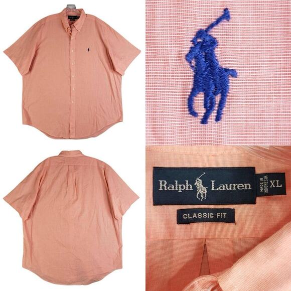 Polo Ralph Lauren Oxford Shirt Men's Size XL Orange Short Sleeve Button Down - Picture 1 of 8